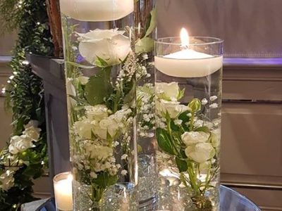 Artificial wedding flower centrepieces and event decoration hire. Glamour events hire based in Chester