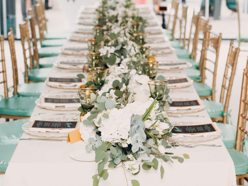 Wedding table decor in white green tones. Based in chester